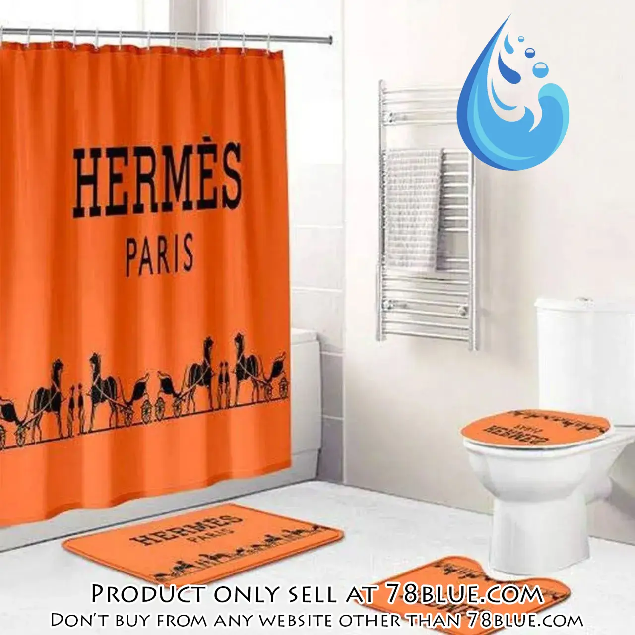 Hermes paris orange fashion logo luxury brand premium bathroom set home decor 78b5444384